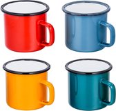 Emaille mok set van 4, herbruikbare koffie-/thee-/drinkbekers, rood/blauw/groen/geel porseleinen koffiekopjes, theekopjes voor thuis, feest, kantoor of camping, draagbaar en lichtgewicht, set van 4, 350 ml