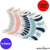 Apollo - Bedsokken Dames – 6-Pack – Blauw/Roze - Voordeelpakket