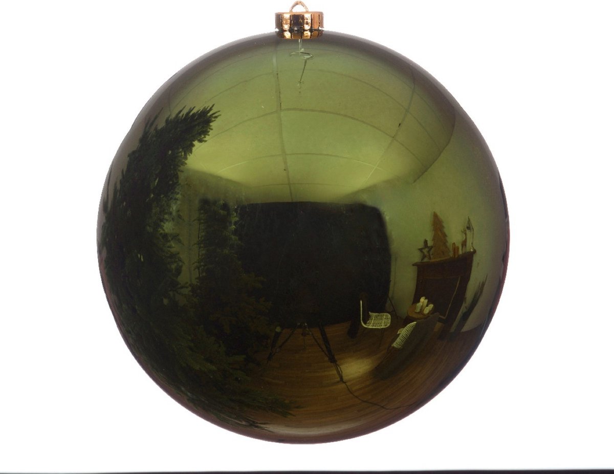 Kerstbal plastic glans in dennen groen, diameter 14cm - set van 3 stuks.