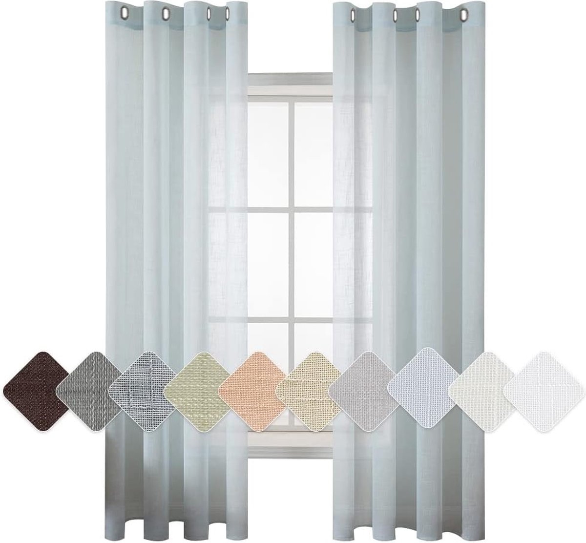 Miulee Set van 2 voile gordijnen, met oogjes, transparante linnenlook, gordijn met boven, voor woonkamer, helder, lichte doorlatend, siergordijn voor de slaapkamer, 140 x 215 cm (b x h), lichtblauw