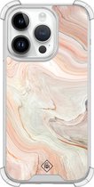 Casimoda® hoesje - Geschikt voor iPhone 14 Pro - Marmer Waves - Shockproof case - Extra sterk - Siliconen/TPU - Bruin/beige, Transparant