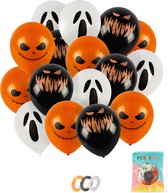 Festivz 30 stuks Scary Emoji Halloween Oranje Zwart Wit Ballonnen met Lint – Decoratie – Feestversiering - Halloween – Orange - Zwart - Wit - Feest