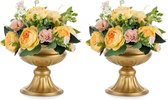 Gold Vases for Centrepieces Wedding - 2 Pieces 16.4 cm Height Metal Urn Vase Elegant Bulk Wedding Centrepieces for Tables Flower Trumpet Vase Urns for Birthday Party Home Decorations