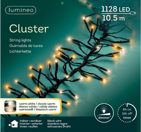 Cluster éclairage extérieur cordon lumineux 1128 blanc chaud LED 10 mètres