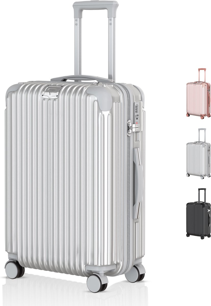Voyagoux® - Reiskoffer Medium - 72L - Koffers - Reiskoffer met wielen - Zilver - TSA Slot