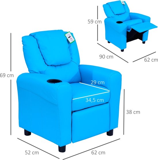 Kinderstoel - Kinderzetel - Kindersofa - Kinderbankje - Relaxstoel - Blauw - 62 x 56 x 69 cm van Merkloos — afbeelding 4