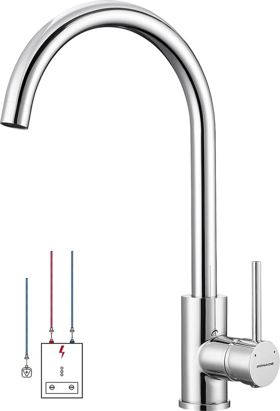 GRIFEMA G4011 Keukenkraan, Met 360 Draaibare Eengreepsmengkraan Spoelbak Kraan Keuken Watervoorziening Onder Lage Druk Roestvrij Staal 752959441