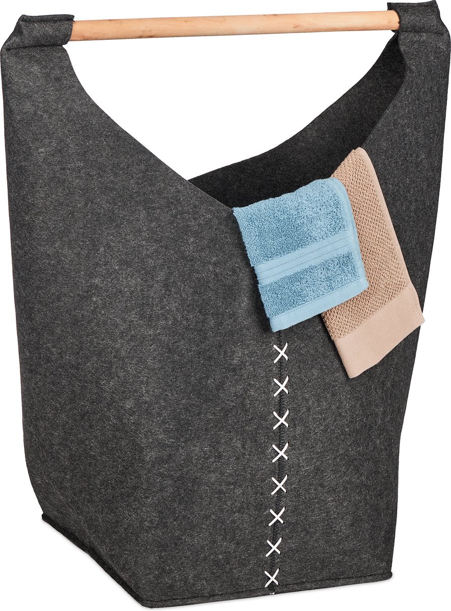 Goedkoopste vilten wasmand - 50 liter - met handgreep - opvouwbaar - donkergrijs-natuur
