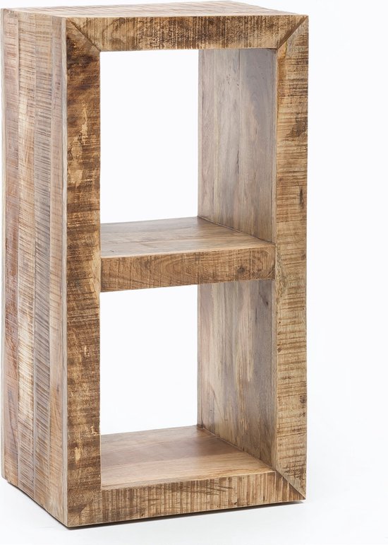 Rootz Vloerplank - Massief hout - 2-laags ontwerp in natuurlijk hout - Bijzettafel in landelijke stijl - Kleine massief houten boekenplank - 90 x 45 x 35 cm