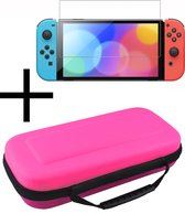Hoesje Geschikt voor Nintendo Switch OLED Case Hoes Hard Cover Met Screenprotector - Hoes Geschikt voor Nintendo Switch OLED Hoes - Roze