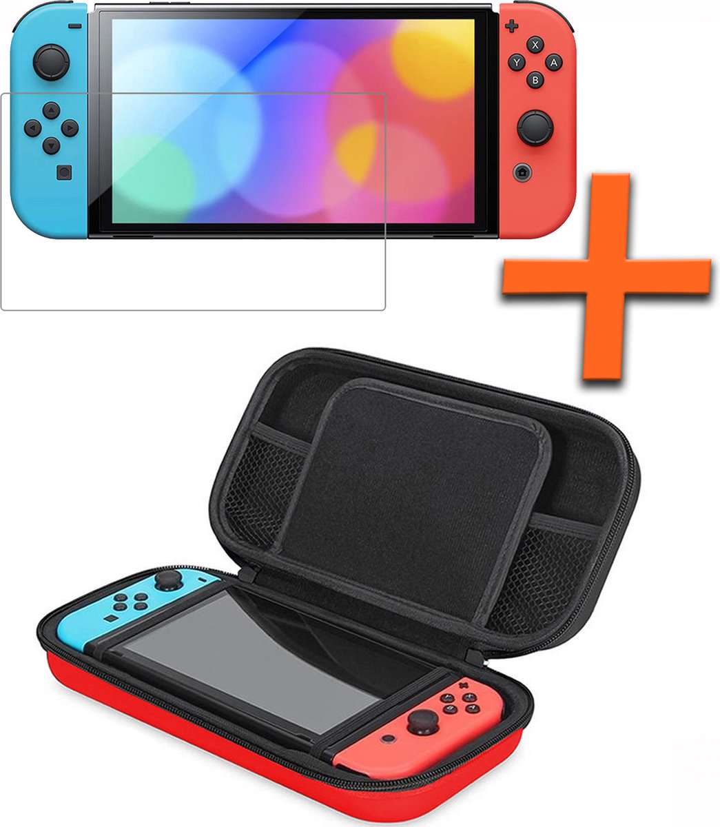 Hoesje Geschikt voor Nintendo Switch Hoes Bescherm Case Hardcover Met Screenprotector - Hoes Geschikt voor Nintendo Switch Case - Rood