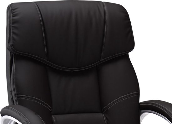Fauteuil de direction noir avec coutures blanches sur l'appui-tête.