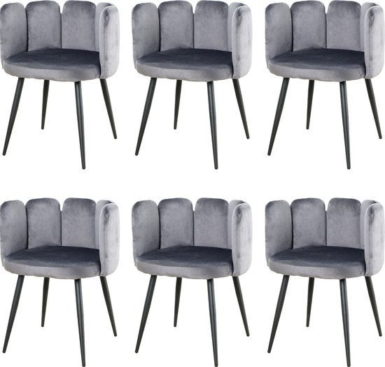 Nuvolix velvet eetkamerstoelen met armleuning set van 6 "Seoul" - stoel met armleuningen - eetkamerstoel - velvet stoel - grijs