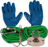 WILLSTORE® Magneetvissen starterspakket - Vismagneet - Magneet - 20M Touw - Handschoenen - Outdoor - Schroefdraadborgmiddel - Karabijnhaak -200kg
