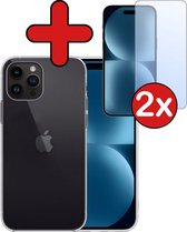 Hoesje Geschikt voor iPhone 15 Pro Hoesje Siliconen Case Hoes Met 2x Screenprotector - Hoes Geschikt voor iPhone 15 Pro Hoes Cover Case - Transparant