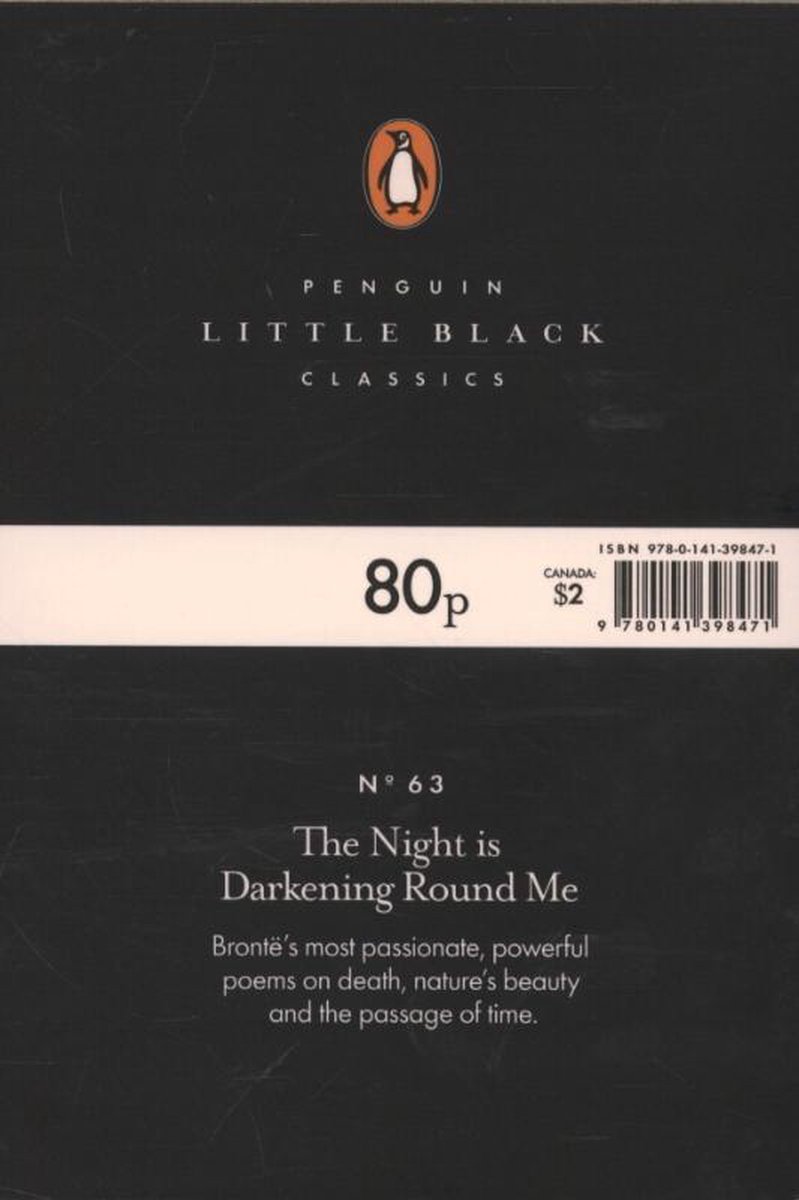 Dos du livre "The Night is Darkening Round Me" Penguin Little Black Classic, avec prix et description.