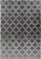 Laagpolig tapijt, Marokkaans patroon, zijdeachtige glans, dun, zacht, voor woonkamer, slaapkamer, loper met anti-slip grijs en zwart, kleur: antraciet, afmetingen: 80 x 150 cm