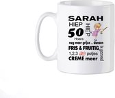 Bedrukte Beker Sarah - 50 Jaar - Gein - Funny - Koffie - Thee -Verjaardag - Mok - Geschenk - Moederdag - Gepersonaliseerde - Cadeau - Spreuken -Spreuk - Quote -Tekst - Handgemaakt