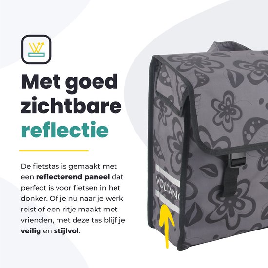 Voltano Voorgevormde Enkele Fietstas Floral Fusion - Pakaftas Grijs - 100% Waterdicht - Vrolijke Fietstas van Voltano — afbeelding 4