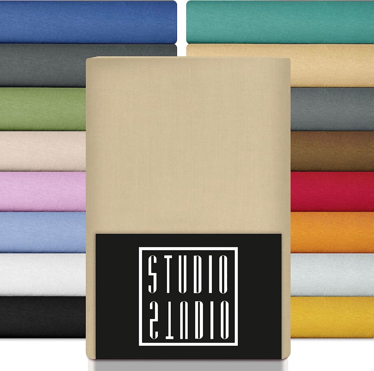 Studio Hoeslaken 180x200cm - 200x200cm, Made in Green/EU, 100% katoen, merkkwaliteit, bedlaken hoeslaken jersey 180x200-200x200 - crème