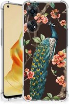 Smartphone hoesje Geschikt voor OPPO Reno8 T 4G Beschermhoesje met transparante rand Pauw met Bloemen