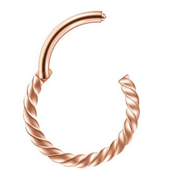 Chirurgisch Stalen Ring Piercing - Twist - Verpakt in luxe fluwelen organza- Diameter 8mm - Dikte 1.2mm - Ringetje geschikt voor Helix, Tragus, Septum, Lip, Neus & wenkbrauw piercing- Rose gold