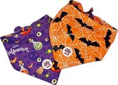 Halloween Bandana Hond - Kleurrijke Hondenbandana - Paars - Oranje - Pompoenen - Spinnenwebben - Pumpkin Pooch Parade - Paw My God! - Maat L