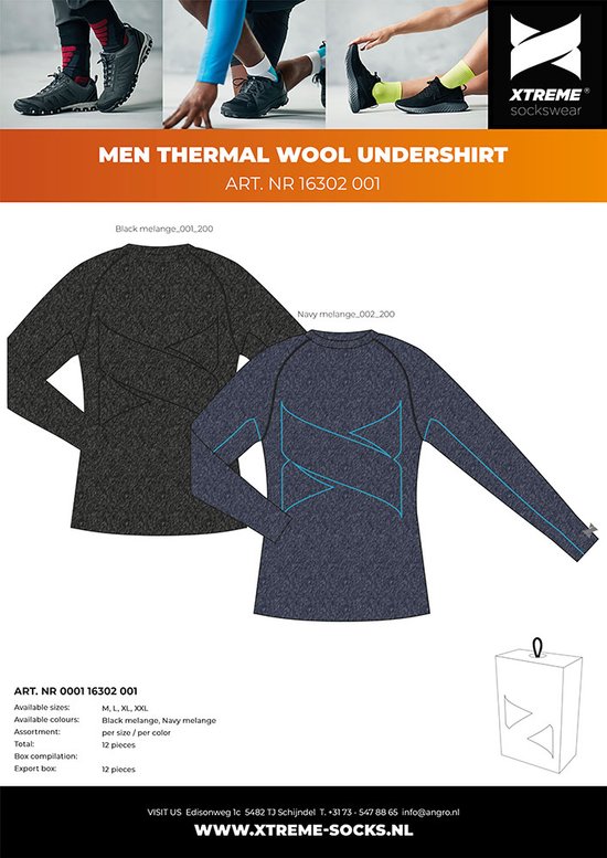 Foto: Xtreme thermo onder t shirt heren zwart premium merino wol xxl 1 stuk wol thermokleding