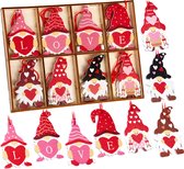 BRUBAKER Set de 16 pendentifs Deco Nains d'amour - Pendentif en bois d'environ 6 cm - Pendentif cœur de Noël Love - Décorations d'arbre en bois pour la Saint-Valentin, Noël ou décorations DIY - Rouge Rose