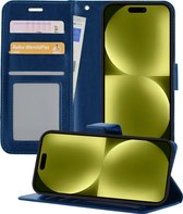 Hoesje Geschikt voor iPhone 15 Pro Hoesje Book Case Hoes Wallet Cover - Hoes Geschikt voor iPhone 15 Pro Hoesje Bookcase Hoes - Donkerblauw