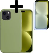 Hoesje Geschikt voor iPhone 15 Hoesje Siliconen Case Met Screenprotector - Hoes Geschikt voor iPhone 15 Hoes Siliconen - Groen.