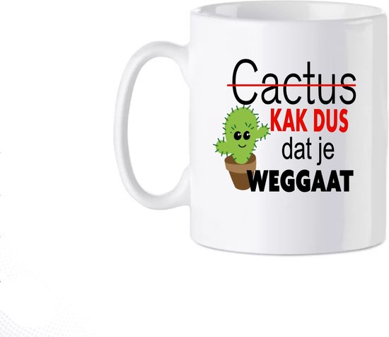 Foto: Bedrukte beker cactus afscheid collega werknemer mok mug geschenk stagiaire spreuken quote tekst handgemaakt