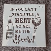 Hobby stencil, sjabloon, herbruikbaar, kaarten maken, scrapbooking, decoreren, 15x15 cm, If you can't stand the heat go get me the beer, BBQ