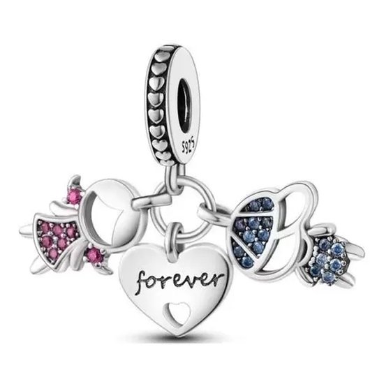 Fler®, Charme pour Bracelet Pandora, Fille, Garçon et Coeur - Love  Forever - Charm