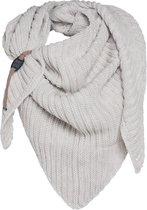 Knit Factory Demy Gebreide Omslagdoek - Driehoek Sjaal Dames - Dames sjaal - Wintersjaal - Stola - Wollen sjaal - Beige - 190x85 cm - Inclusief siersluiting