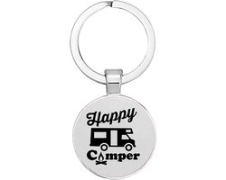 Akyol - Happy camper Sleutelhanger - camper - kampeerders - leuke cadeau voor mensen die graag kamperen - verjaardag - 2,5 x 2,5 CM