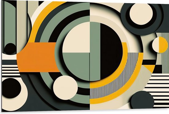 Dibond - Abstract - Figuren - Cirkels - Rondjes - Strepen - Kleuren - 105x70 cm Foto op Aluminium (Wanddecoratie van metaal)