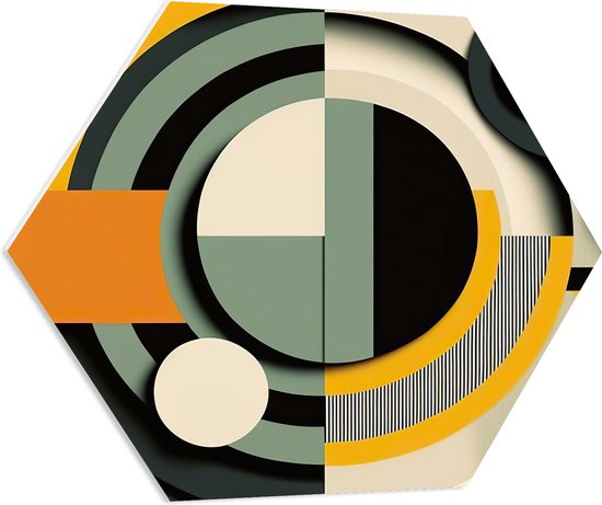 PVC Schuimplaat Hexagon - Abstract - Figuren - Cirkels - Rondjes - Strepen - Kleuren - 80x69.6 cm Foto op Hexagon (Met Ophangsysteem)