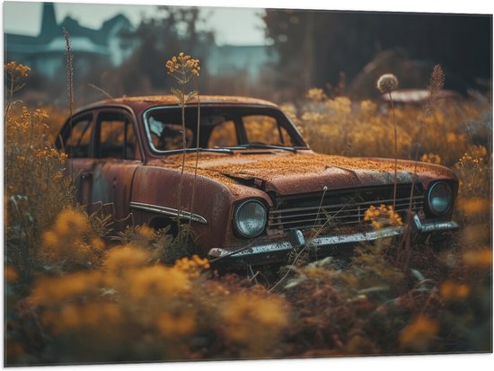 Vlag - Auto - Bloemen - Planten - Natuur - 100x75 cm Foto op Polyester Vlag
