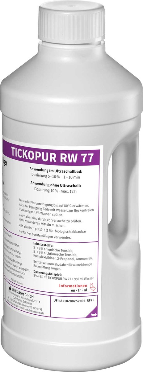 Tickopur RW77 - Professionele Ultrasoon Vloeistof 2L - Voor o.a. Klok Onderdelen & Messing Onderdelen - Geschikt voor Ultrasoonbad