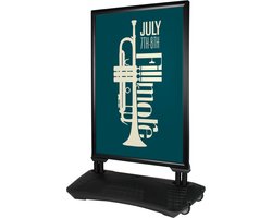 Stoepbord Deluxe B1 zwart spatwaterdicht reclamebord dubbelzijdig met watervoet