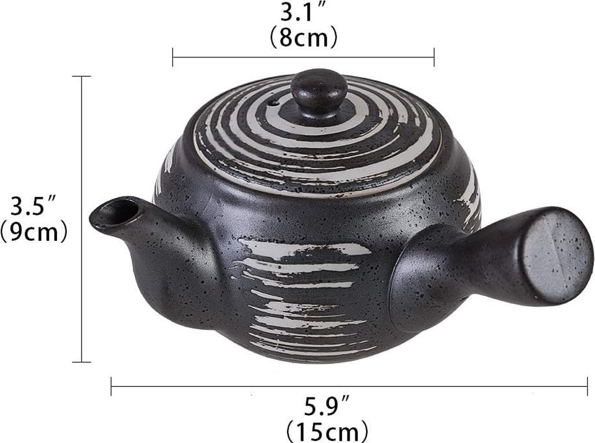 Kyusu Japanse theepot van keramiek, 270 ml, keramiek Kyusu met zijgreep en geïntegreerde roestvrijstalen theezeef, eenhands-theepot voor het bereiden van groene thee, bruin