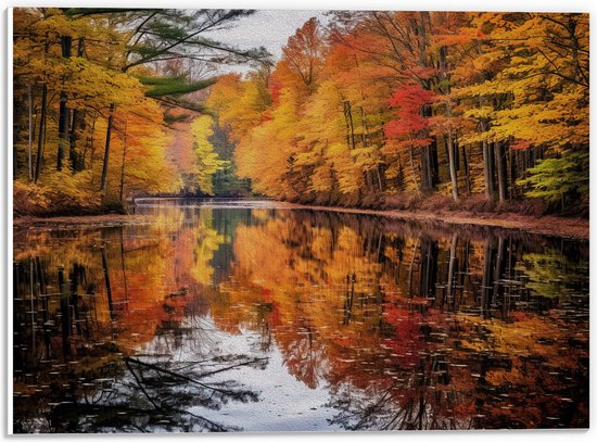 PVC Schuimplaat- Water - Bomen - Bos - Herfst - Bladeren - 40x30 cm Foto op PVC Schuimplaat