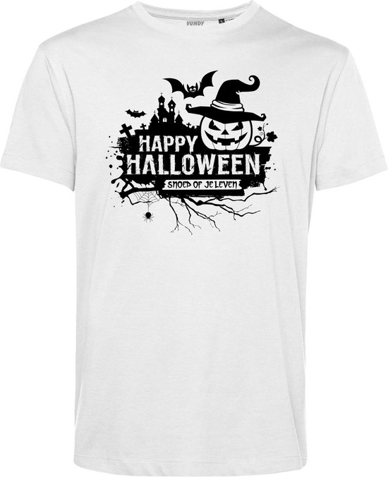 T-shirt kind Snoep of je leven | Halloween Kostuum Voor Kinderen | Halloween | Foute Party | Wit | maat 140