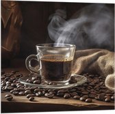 Vlag - Koffie - Kopje - Koffiebonen - Zak - Rook - 80x80 cm Foto op Polyester Vlag