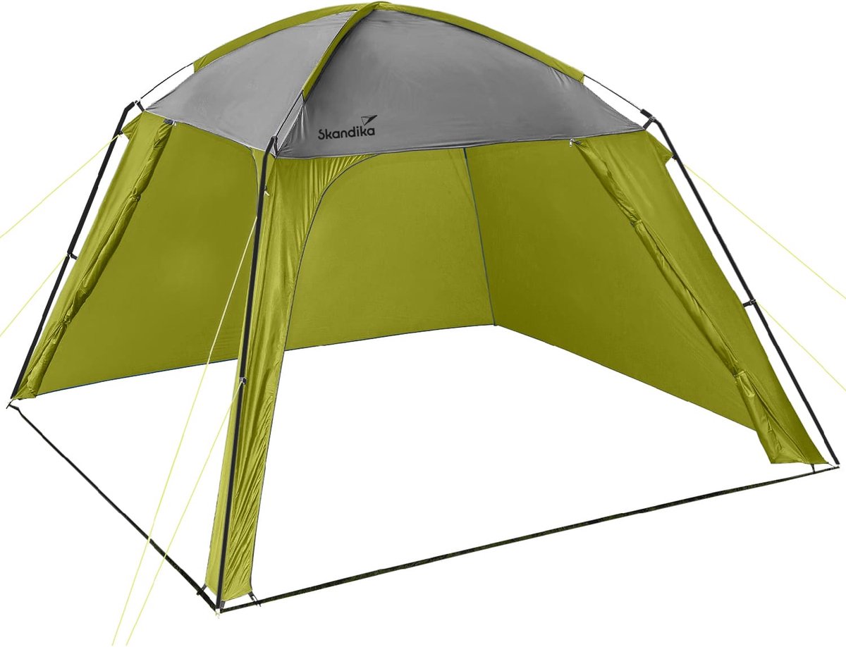 Skandika Paviljoen Tent – Tenten – Voortent - Luifel – Zonnewering – Kampeerwoontent met geïntegreerde zijwanden - 3 x 3 m - Stahoogte 21 m - Voortent douchetent tuintent zonnescherm windscherm – Outdoor – Camping – Kamperen - groen