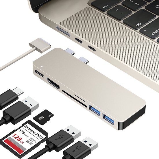 Hub USB-C iMounts MacBook Air M2 - HDMI - USB3. 0 - Lecteur SD - M2 -  Starlight | bol