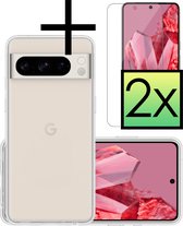 Hoes Geschikt voor Google Pixel 8 Pro Hoesje Cover Siliconen Back Case Hoes Met 2x Screenprotector - Transparant