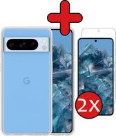 Hoesje Geschikt voor Google Pixel 8 Pro Hoesje Siliconen Case Hoes Met 2x Screenprotector - Hoes Geschikt voor Google Pixel 8 Pro Hoes Cover Case - Transparant