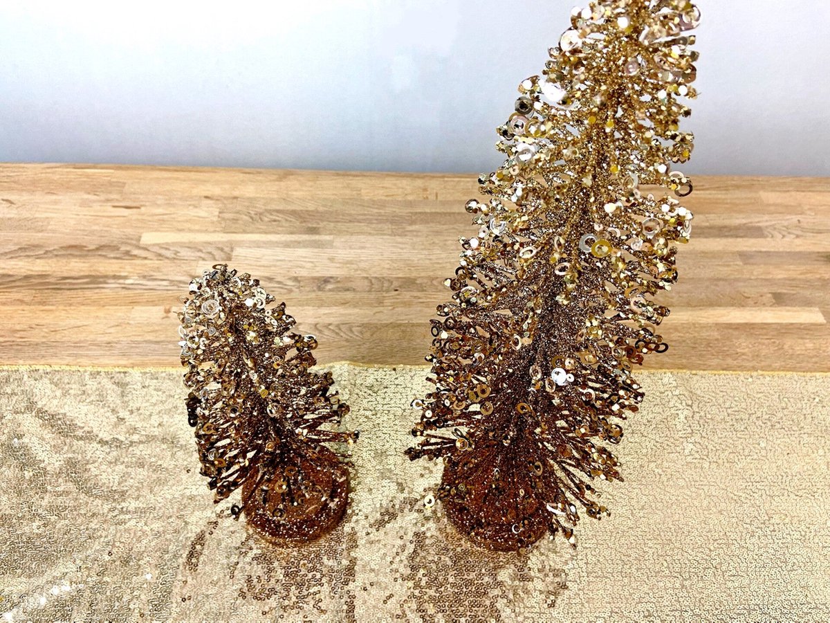 Colmore - Decoratieve kerstboom met glitter - Brons - Bruin - Set van 2 stuks- Kerstversiering